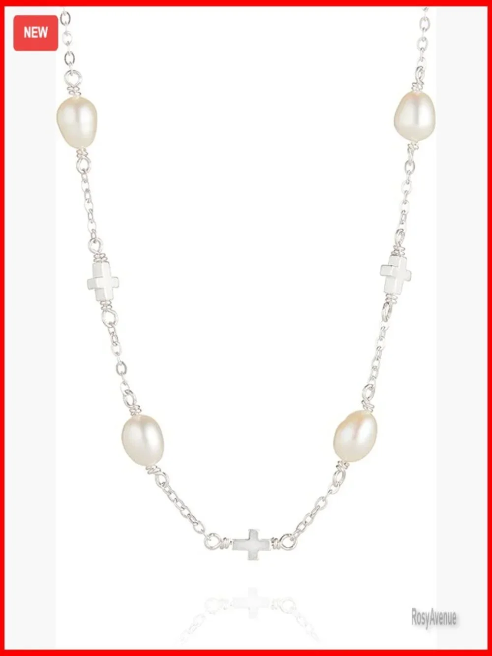 Sterling Silver Cross Pearl Necklace Adjustable 12-16